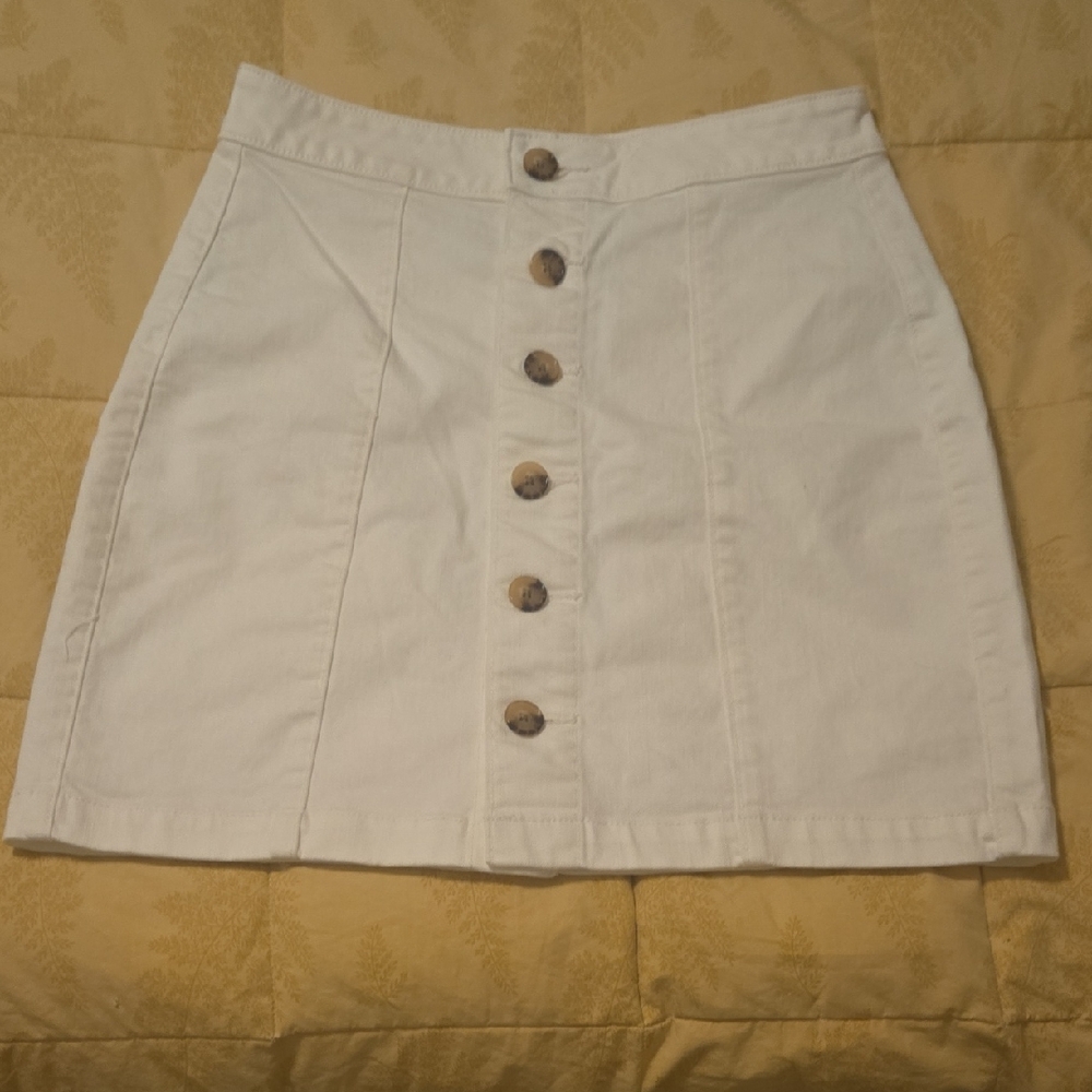 LOFT White Button-Front Mini Skirt